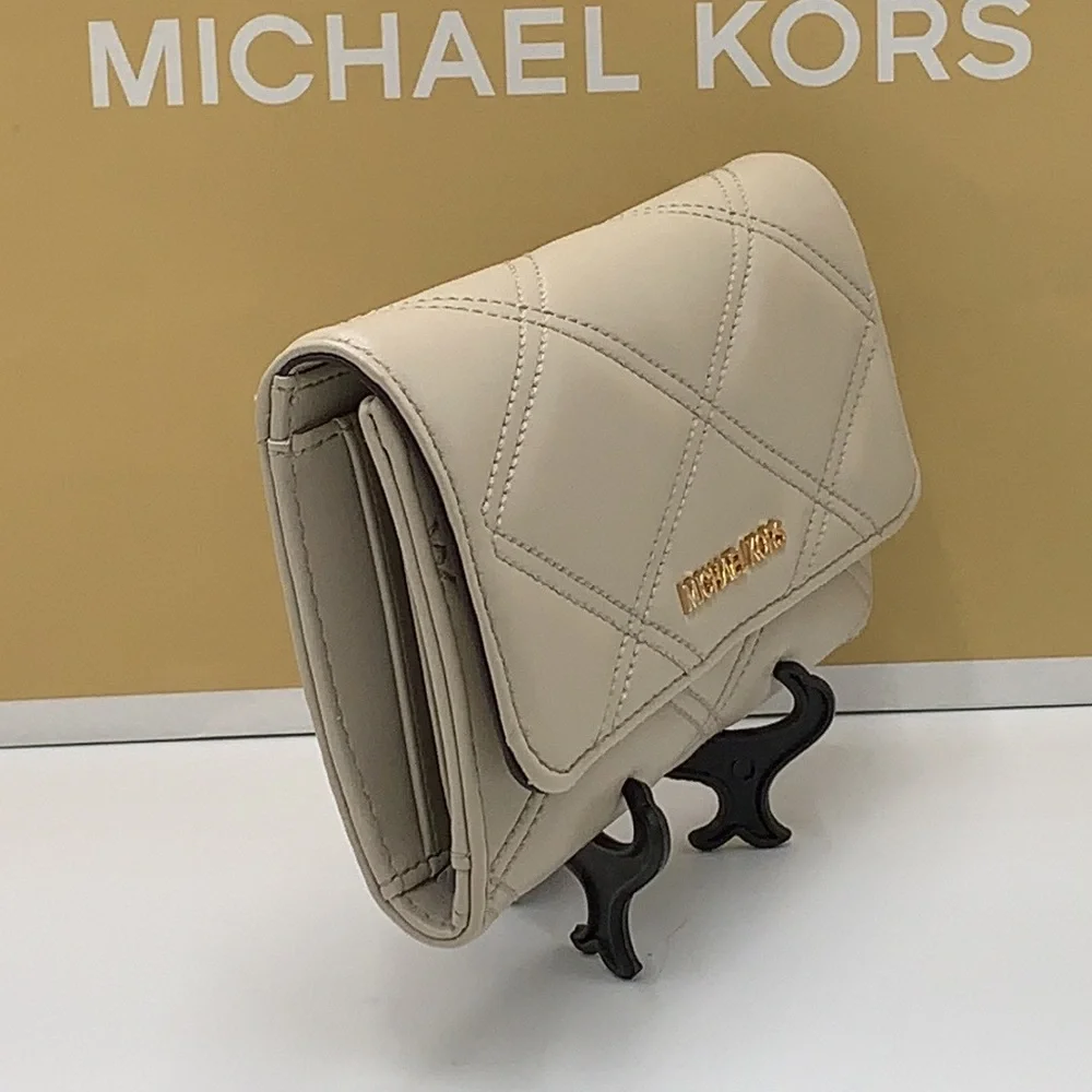 MICHAEL KORS JET SET TRAVEL LARGE TRIFOLD WALLET LIGHT SAND COLOR NWT